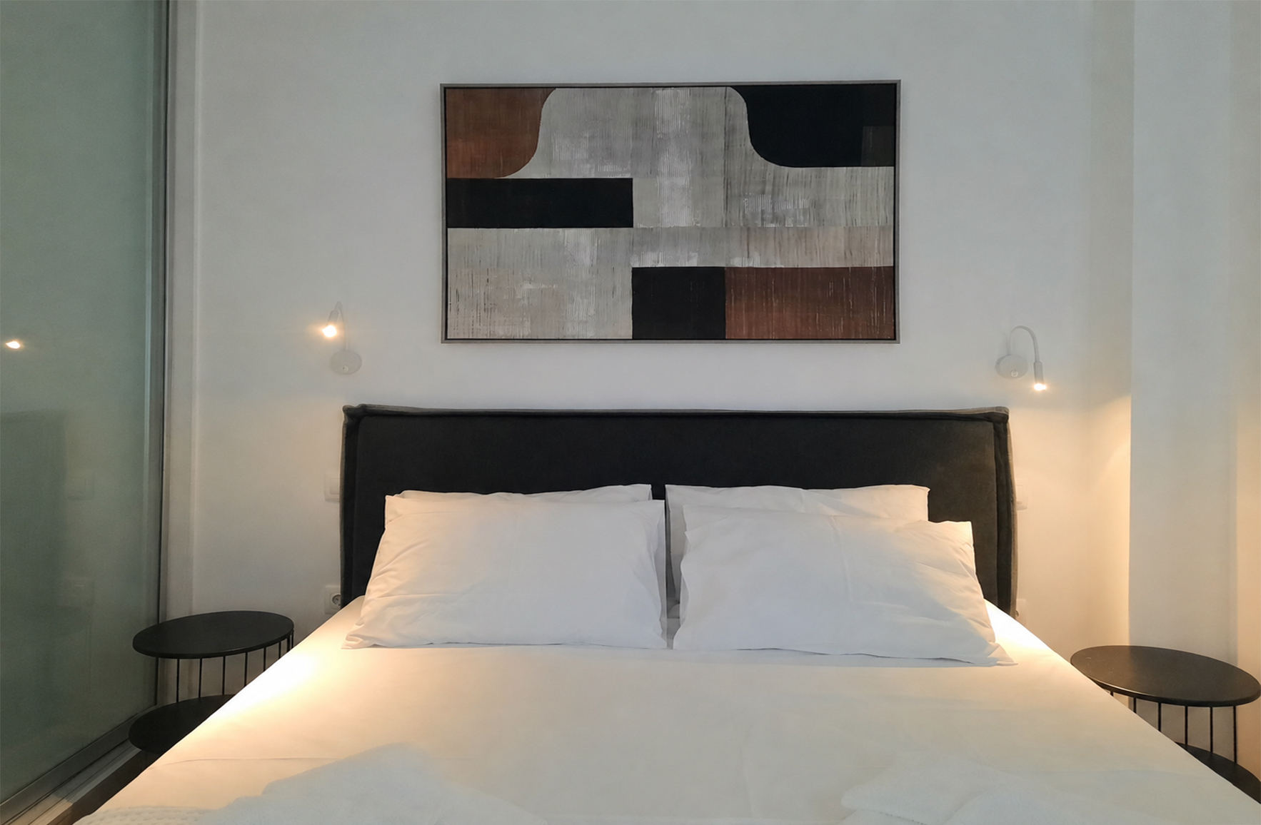 Bedroom interior of the guest apartment in Plaka, Athens