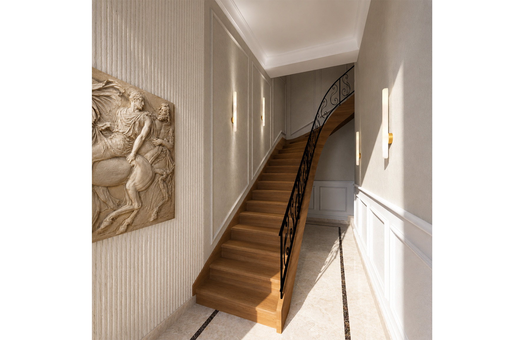 Neoclassical building in Freattyda, Piraeus, converted into eight contemporary apartments. Entrance of the building